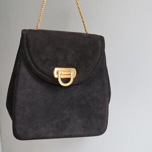 Vintage Frenchy of California Black Suede Shoulder Bag Gold Hardware‎